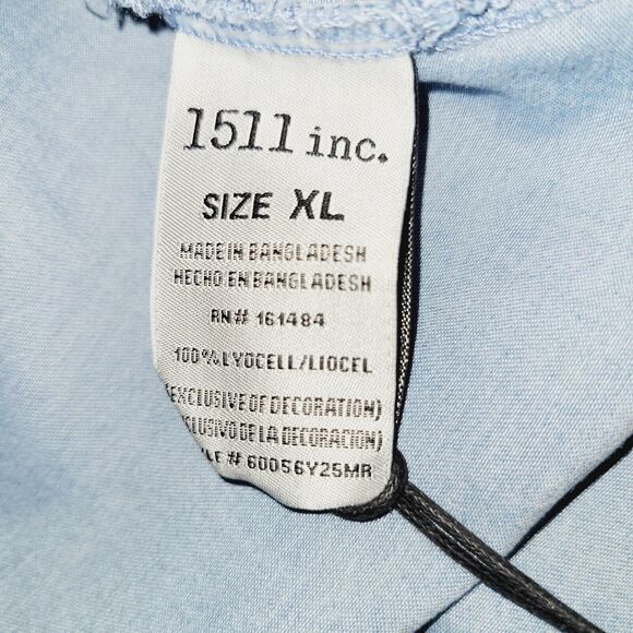 1511 Inc Top Woman XLarge Blue Chambray Fitted Tie Sleeve V-Neck Casual Boho Y2K - Picture 9 of 14